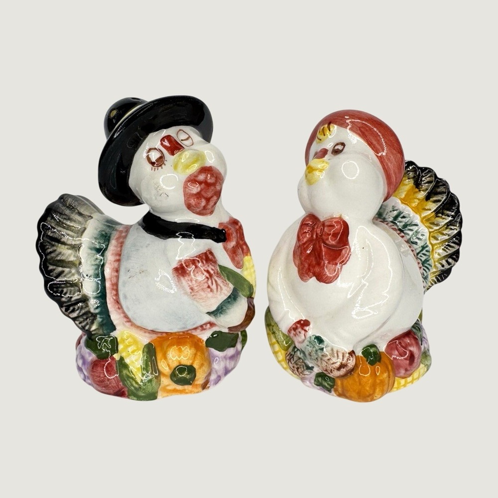 Ceramic Turkey Salt & Pepper Shakers Thanksgiving Decor Multicolor Animal Set